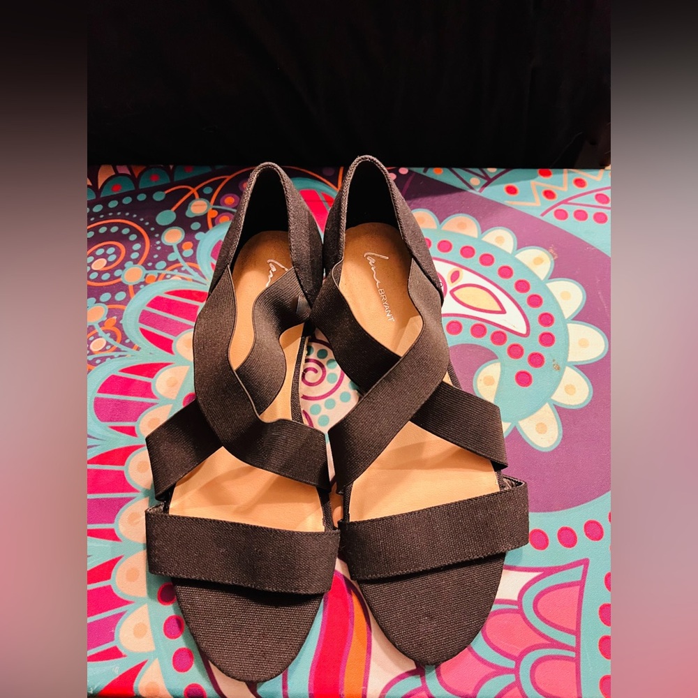 Lane Bryant Black Stretch Criss Cross Low Espadrille Sandals Size 10